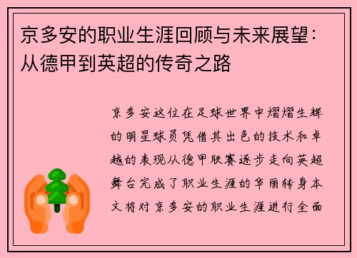 京多安的职业生涯回顾与未来展望：从德甲到英超的传奇之路