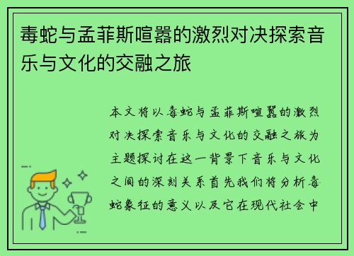 毒蛇与孟菲斯喧嚣的激烈对决探索音乐与文化的交融之旅